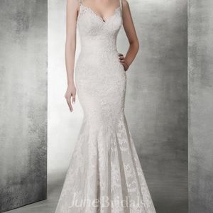 Mermaid V Neck Lace Wedding Dress